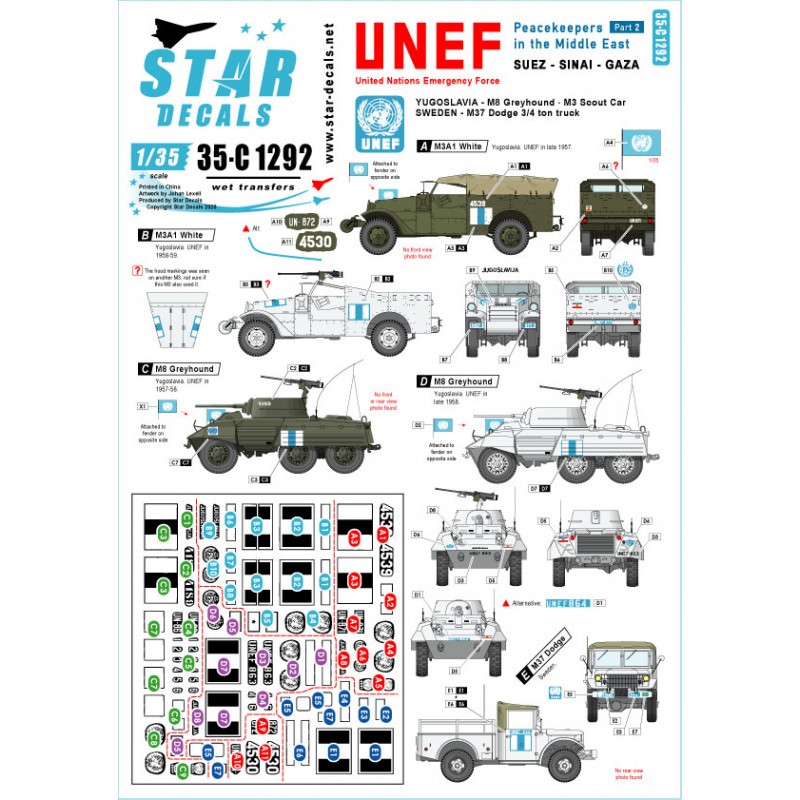 Originale Statue: Casques bleus au Moyen-Orient 2.UNEF à Suez, Sinaï et Gaza. Véhicules yougoslaves et suédois.M3A1 Shite Scout Car, M8 Greyhound
