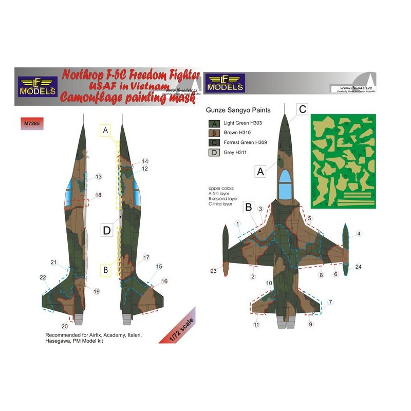 Décorative Statue: Masque de peinture à motif camouflage Northrop F-5C Freedom Fighter USAF au Vietnam (conçu pour être utilisé avec les kits de mo