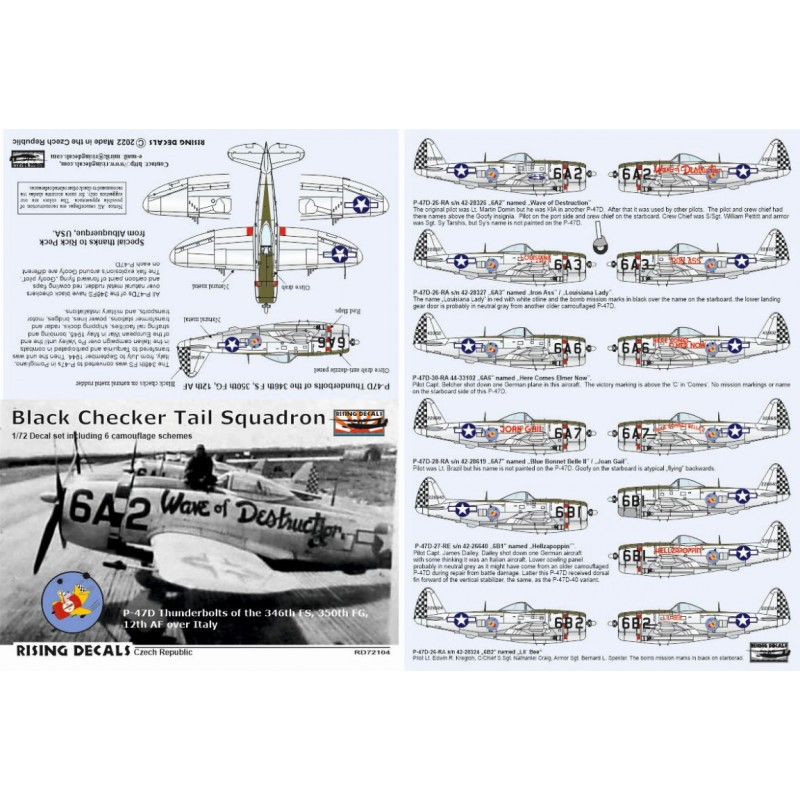 Collection pour vitrine: 1/72 Decal Black Checker Tail Sqdr.(6x camo)Decal set including 6 camouflage schemes