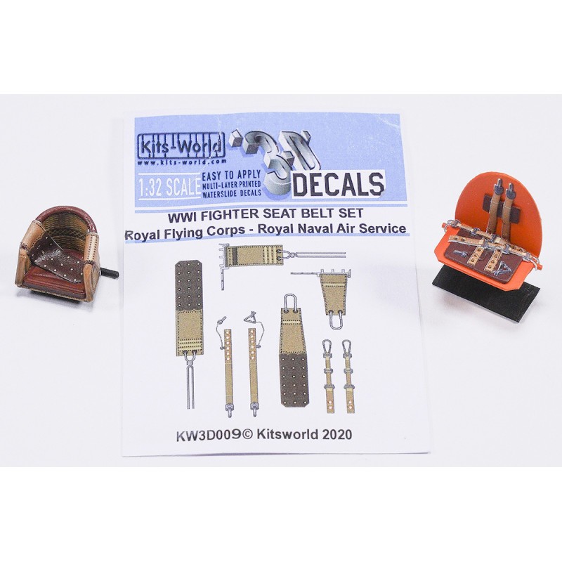 Moderne Vitrine: Décalcomanie WWI Fighter Set - Ceintures de sécurité du Royal Flying Corps et du Royal Naval Air Service . Autocollants de ceint