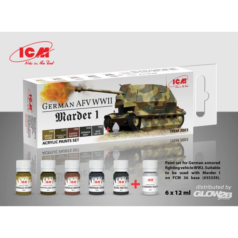 Pop Création: Accessoire Set de peinture acrylique pour AFV allemand WW2 (Marder I) 6 12 ml