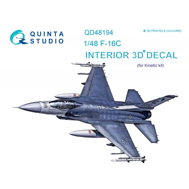Miniature à exposer: Décalcomanie Lockheed-Martin F-16C Intérieur coloré et imprimé en 3D sur papier autocollant (conçu pour être utilisé avec les ki