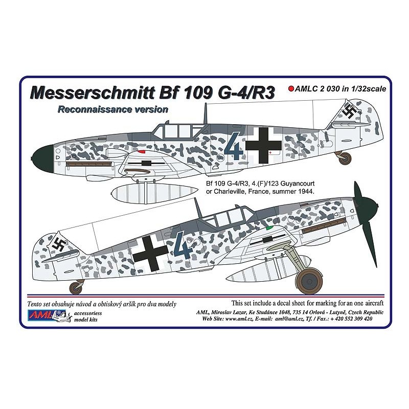 Jolie miniature style moderne: Décal Messerschmitt Bf-109G-4/R3 version de reconnaissance Aufklärer