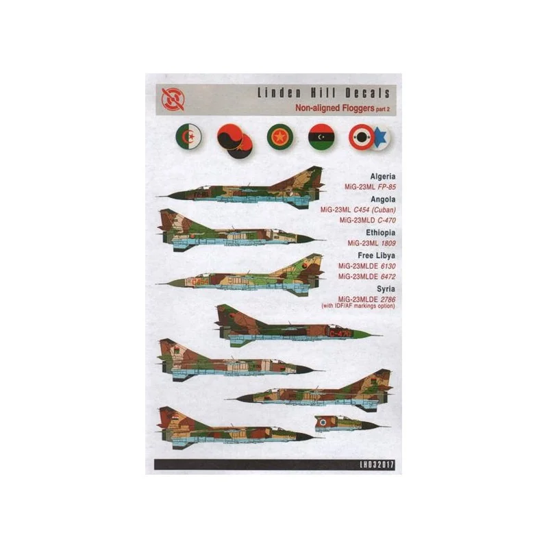 Belle pièce style rétro: Décal Non alignés Mikoyan MiG-23ML/MiG-23MLDE Floggers partie 2 Algérie, Angloa, Éthiopie, Libye libre et Syrie.