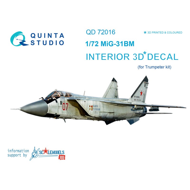 Belle Miniature: Décalcomanie Mikoyan MiG-31BM Intérieur coloré et imprimé en 3D sur papier autocollant (conçu pour être utilisé avec les kits Tr