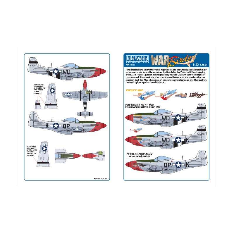 Jolie Sélection: Décal North-American P-51D-10-NA Mustang 44-14361 WD-K 'Fiesty Sue', Pilote : Lt. Darwin L Berry