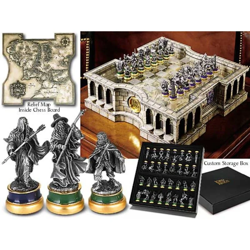 Élégante Miniature format compact: Jeu d'échecs Le Seigneur des Anneaux jeu d´échecs étain de collection