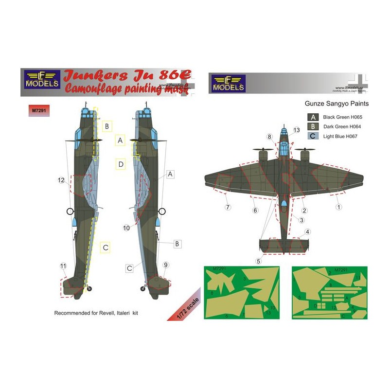 Classique Sélection: Masque de peinture à motif camouflage Junkers Ju-86E (conçu pour être utilisé avec les kits Italeri et Revell)
