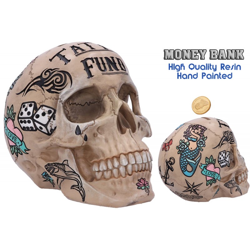 Belle pièce pour déco: Tirelire Bone tattoo skull money box