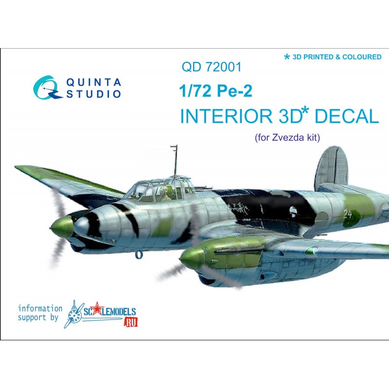 Objet style geek: Décalcomanie Petlyakov Pe-2 Intérieur coloré et imprimé en 3D sur papier autocollant (conçu pour être utilisé avec les kits Zvez