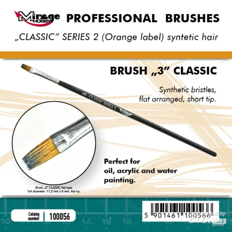 Originale Décoration: Pinceau MIRAGE BROSSE PLATE HAUTE QUALITÉ SÉRIE CLASSIQUE 2 taille 3