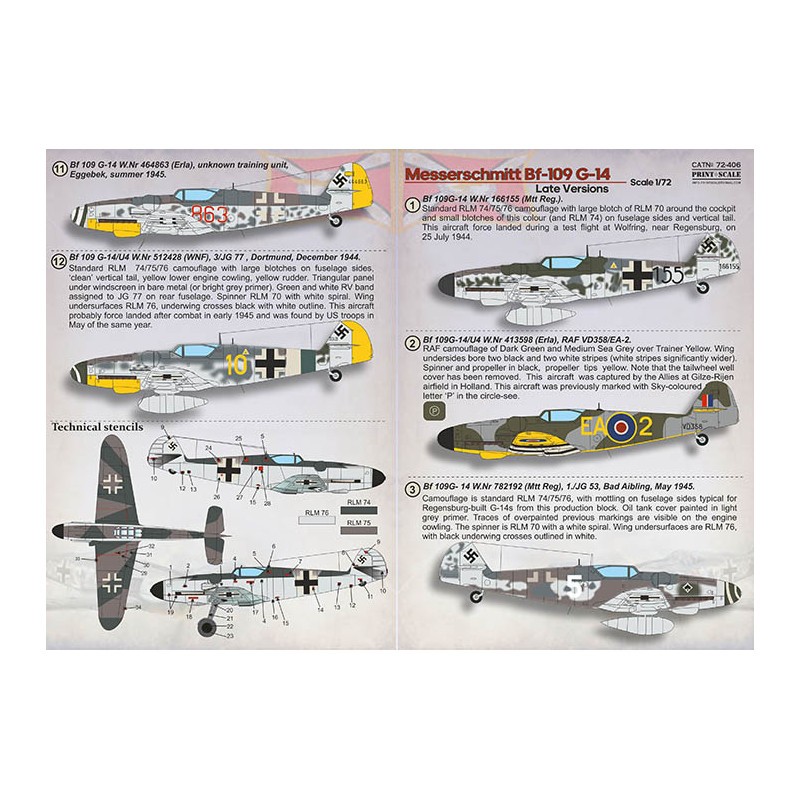 Objet collection à exposer: Décal Messerschmitt Bf-10G-14 Late1. Bf-109G-14 W.Nr 166155 (Mtt Reg.)