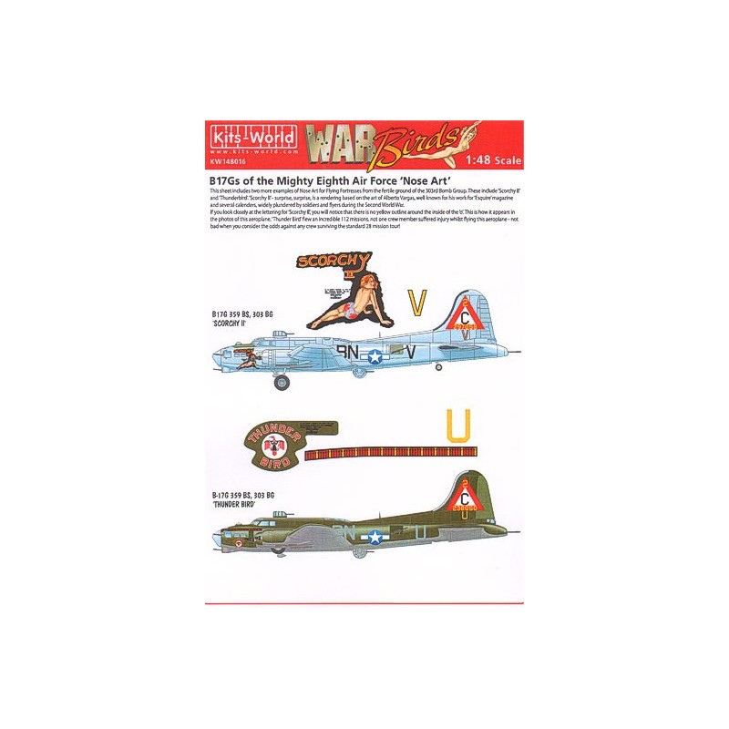 Rétro Décoration pour vitrine: Décal Boeing B-17G Flying Fortress 359th BS 303rd BG 8th Air Force Nose Art (2) BN-V 'Scorchy II' Métal naturel dans l'ensemble;