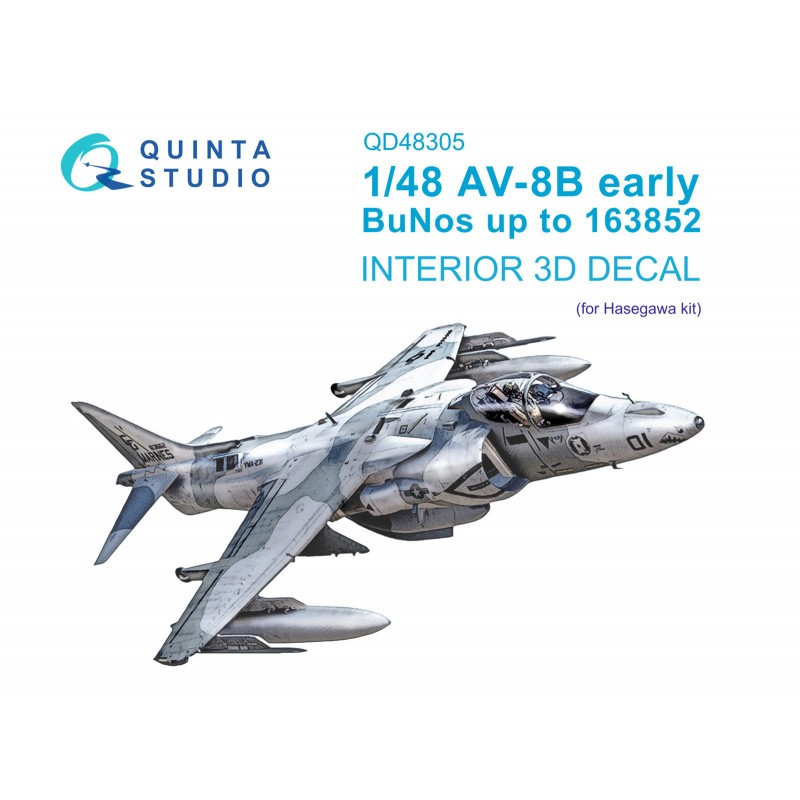 Détaillée Figurine style geek: McDonnell-Douglas AV-8B Harrier Early version 3D-Printed & coloured Interior on decal paper (designed to be used with Hasegawa k