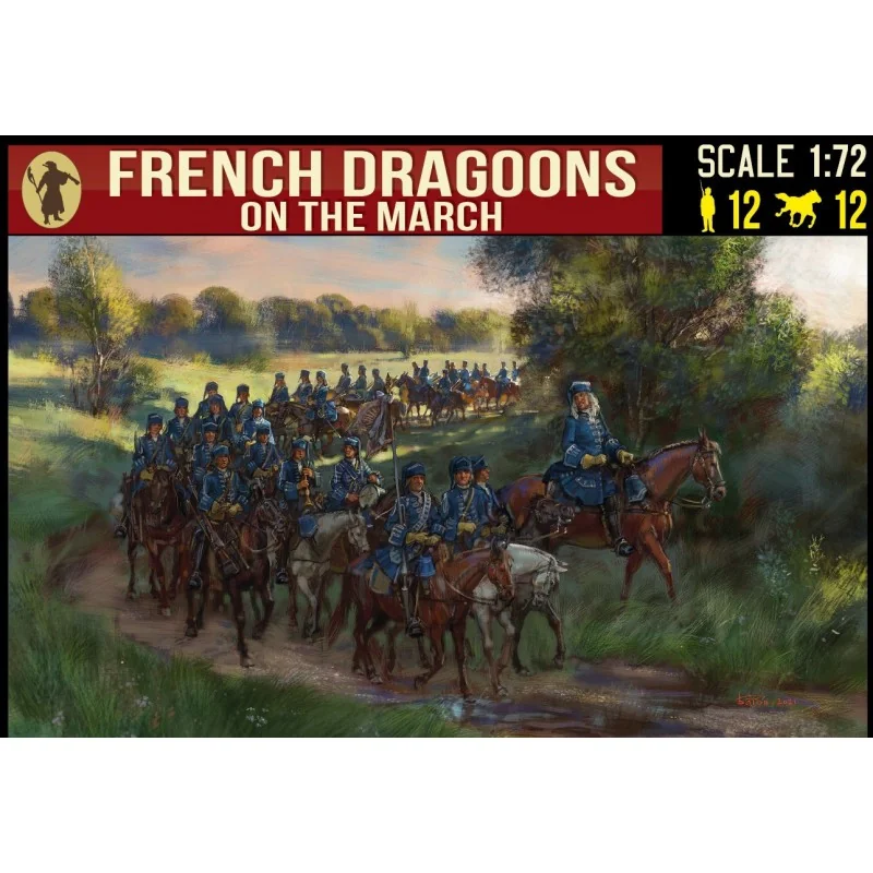 Pièce déco style rétro: Figurines Dragons français en marche. Guerre de Succession d'Espagne