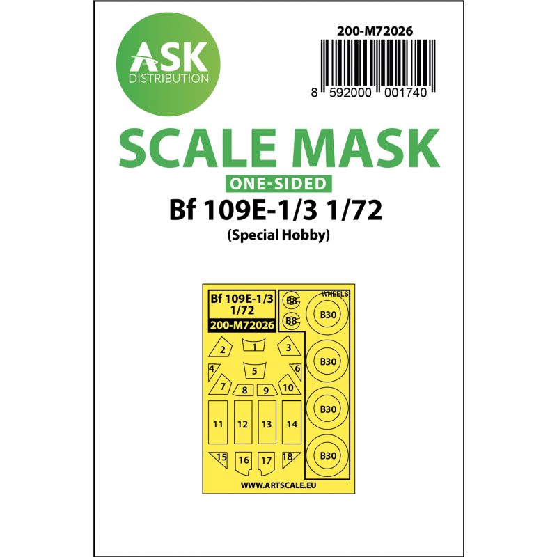 Joli modèle esprit collection: Masque de peinture pour roue et verrière Messerschmitt Bf-109E-1/Bf-109E-3 (extérieur uniquement) (conçu pour être utilisé avec