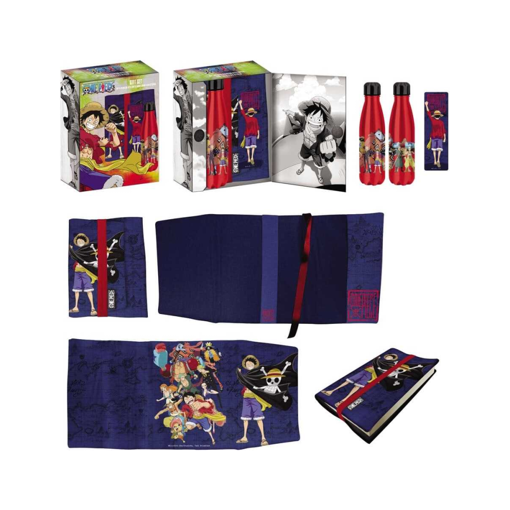 Artistique Sélection: One Piece Bouteille en acier, Autocollant, Couvre-livre Coffret Cadeau Bleu