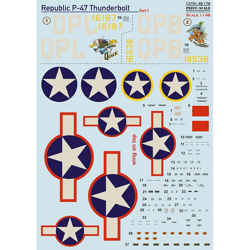 Vitrine look soigné: Décal République P-47 Thunderbolt P-47 (C-2, C-5)1. P-47C-2-RE 'Oncle Den'/'Quack'