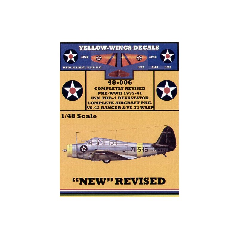 Design déco sympa: Décal Douglas TBD-1 'Devastator' (2) 42-S-18 VS-42 Aileron vert saule USS Ranger; 71-S-16 VS-71 Aileron noir USS Wasp