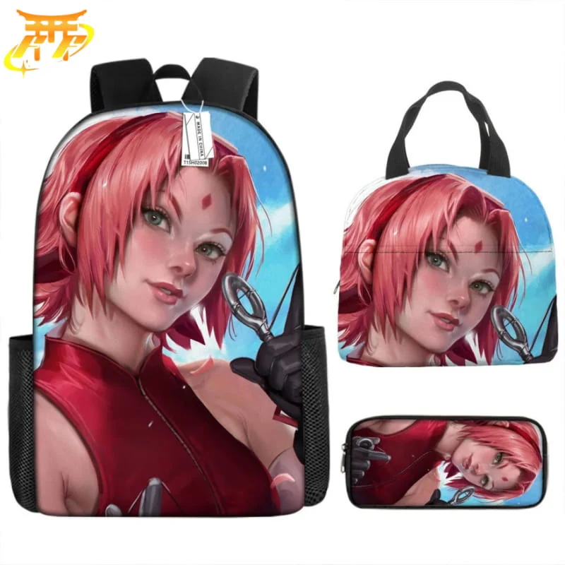 Stylée Objet vitrine déco: Cartable avec Trousse et Sacoche Sakura Realist Art - Naruto Shippuden™