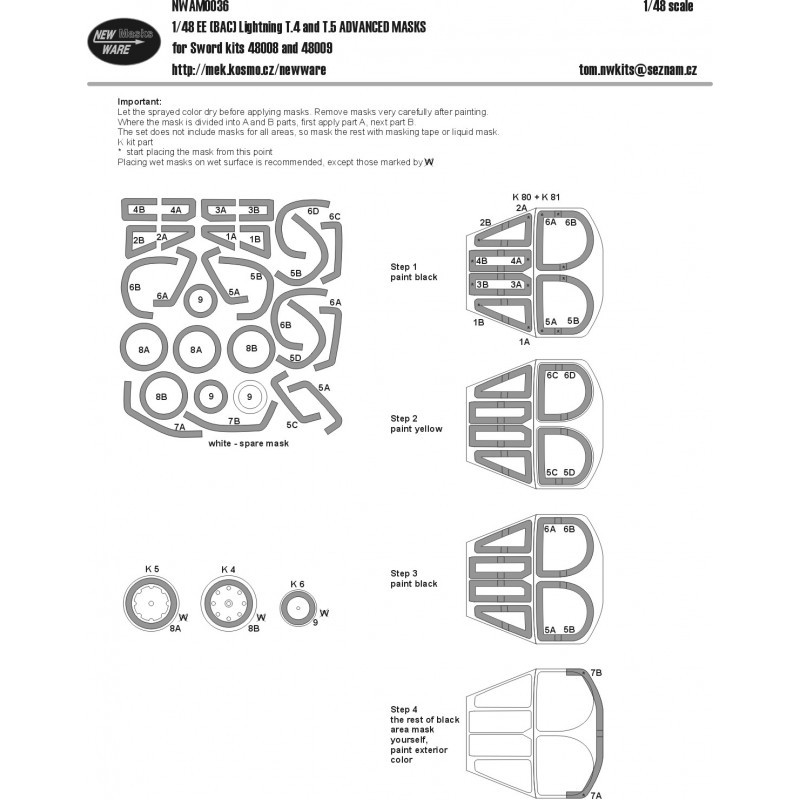 Artistique Sélection: MASQUES AVANCÉS BAC/EE Lightning T Mk.4/Mk.5 (conçus pour être utilisés avec les kits Sword)