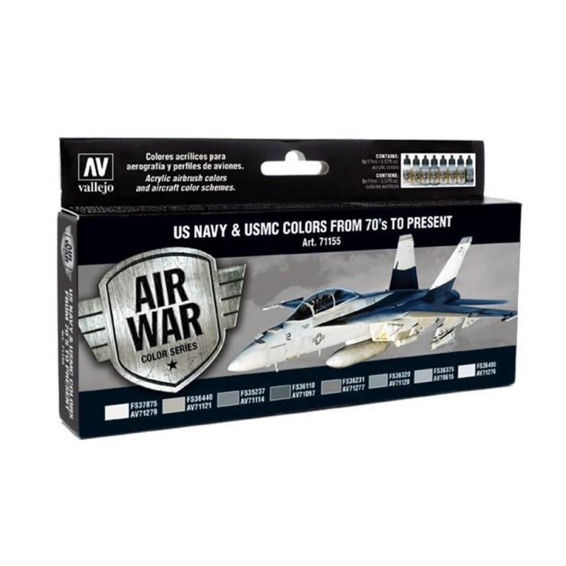 Modèle vitrine pour cadeau: Vallejo MODEL AIR Color : set de 8 couleurs acryliques en 17 ml - US NAVY & UMSC Colors from 70's to present