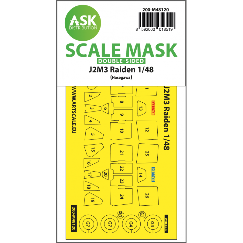 Classique Décoration: J2M3 Raiden one-sided self adhesive masks for clear parts and masks for the wheels for Hasegawa