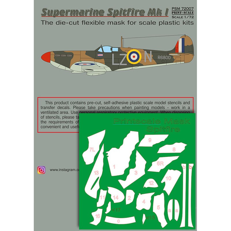 Jolie Décoration: Supermarin Spitfire Mk.I includes camouflage pattern paint mask and decals.Supermarine Spitfire Mk l, R6800, LZ-N of No 66 Sqn.