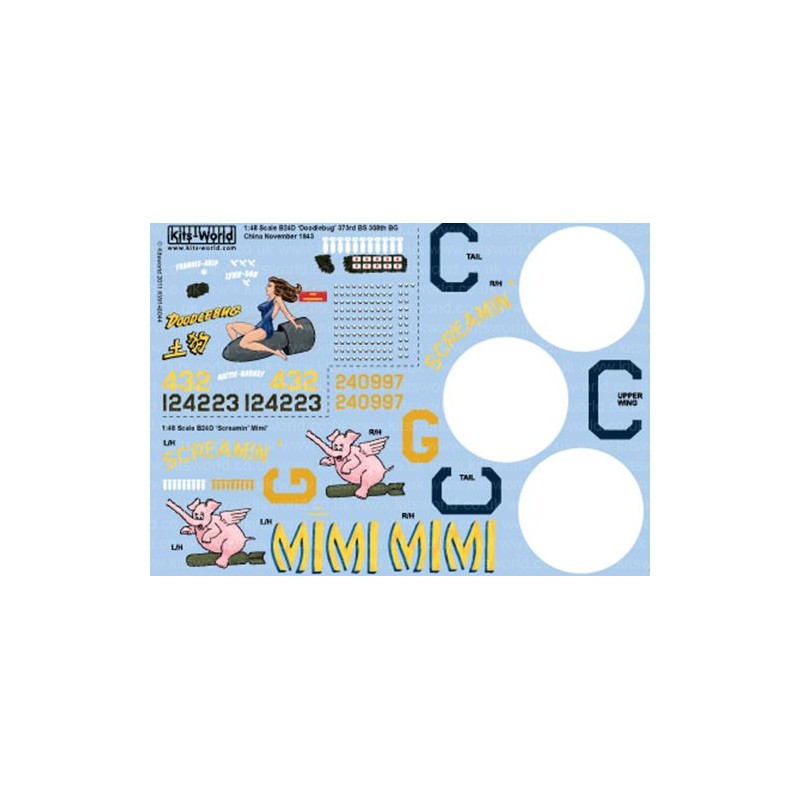Décoration pour collection: Décal Consolidated B-24D Liberator (2) 41-24223 373rd BS/308th BG 'Doodle Bug'; 42-40997/C 565th BS/389th BG 'Screamin' Mimi'. M
