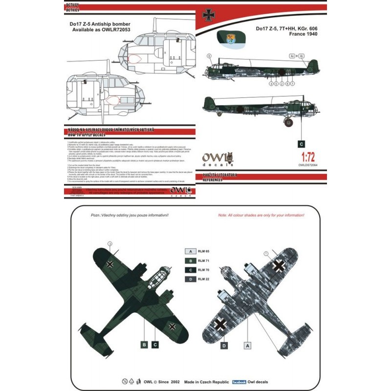 Visuelle Style: Décal Bombardier antinavire Dornier Do-17Z-5 (conçu pour être utilisé avec les kits Airfix)