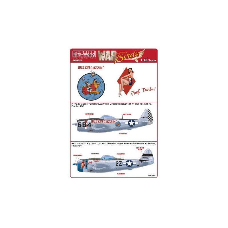 Objet vitrine pour déco: Décal Republic P-47D Thunderbolt 44-20437 2Z-J 'Phil Darlin' Lt Robert E