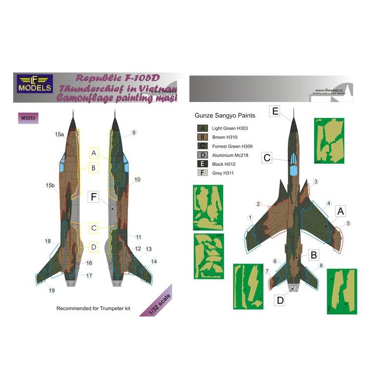 Miniature esprit collection: Masques de peinture à motif camouflage Republic F-105D Thunderchief (conçus pour être utilisés avec les kits Trumpeter)