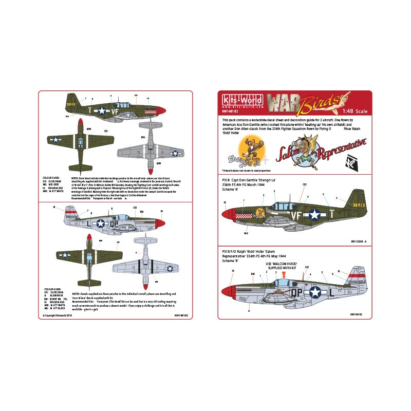 Artistique Création look original: Décal North-American P-51B Mustang 43-6913 VF-T - 'Shanghri La' 336th FS 4th FG Mars 1944 - P-51B 42-106924 QP - 'Salem Represen
