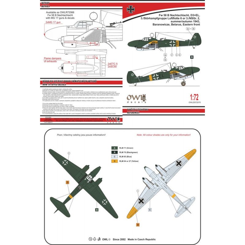 Univers style pop: Décal Focke-Wulf Fw-58B Weihe Nachtschlacht avec canons MG 17