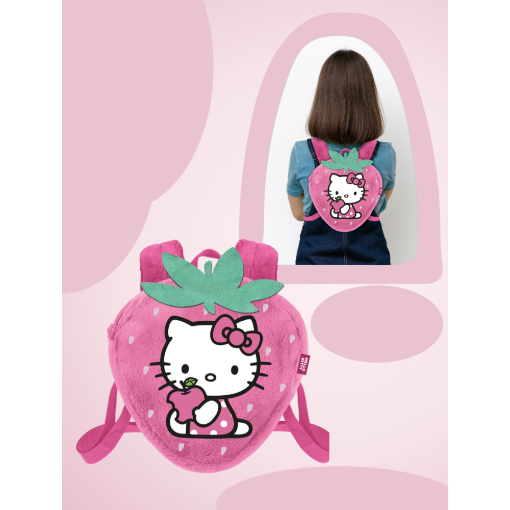 Figurine collection pour cadeau: HELLO KITTY - Fraise - Mini Sac à Dos Fourrure '25x22x12cm'
