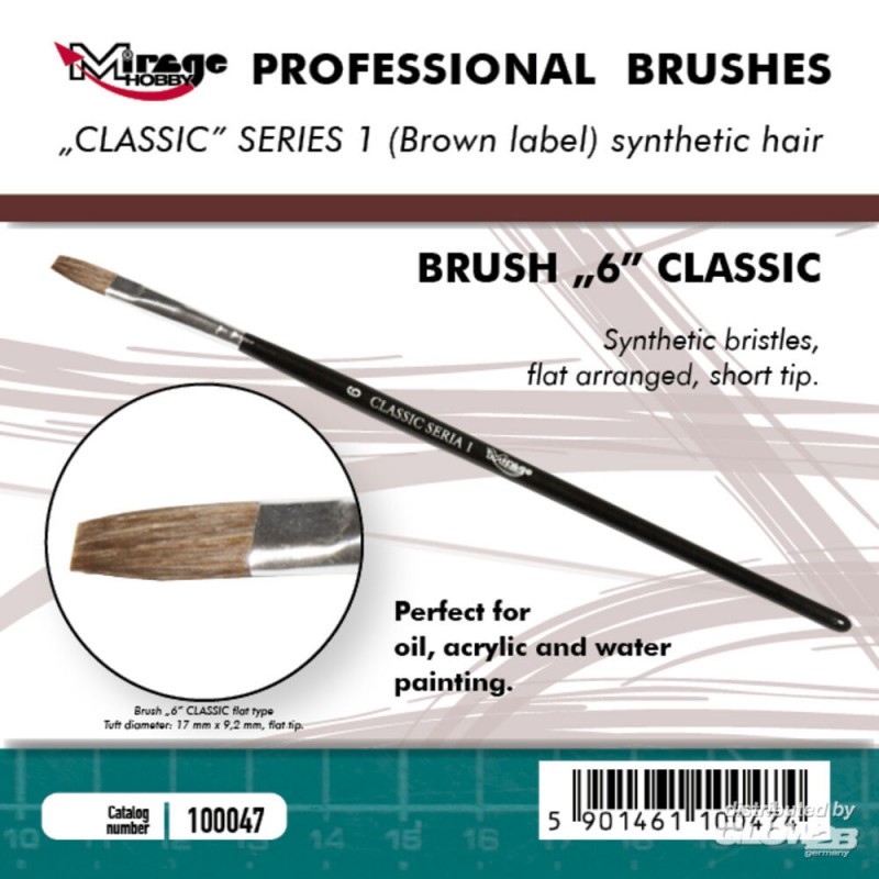 Stylée Univers: Pinceau MIRAGE BROSSE PLATE HAUTE QUALITÉ SÉRIE CLASSIQUE 1 taille 6