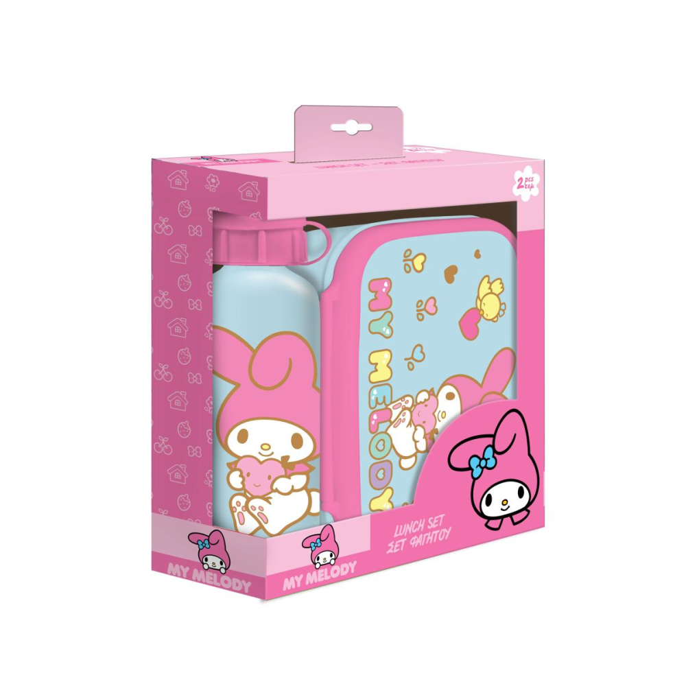 Originale Design: MY MELODY - Set Boite à Tartines + Bouteille en Aluminium 500ml
