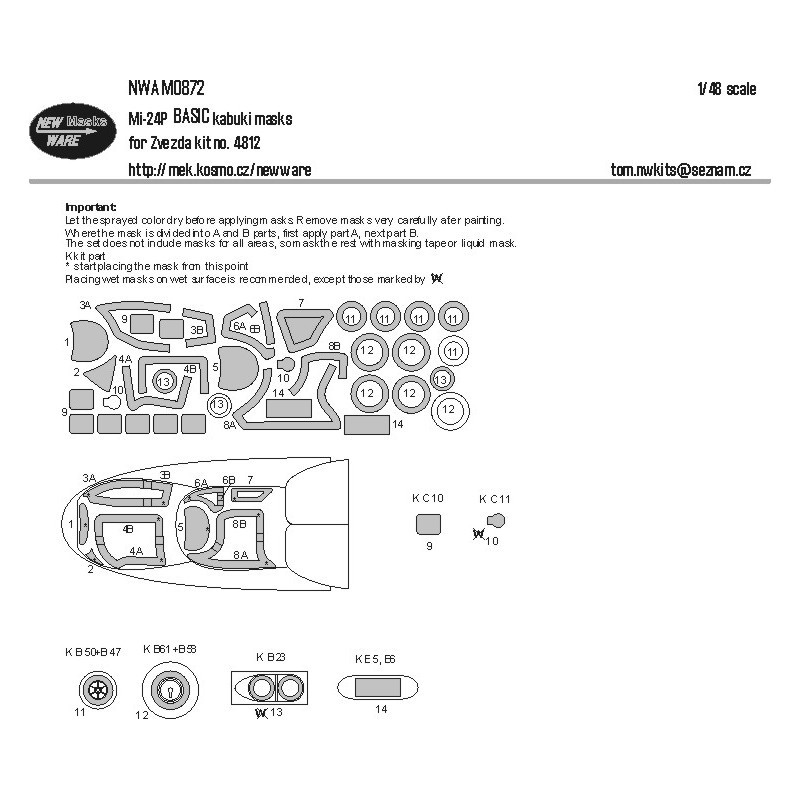 Élégante Déco: Mil Mi-24V/VP BASIC masques kabuki auvent, roues, fenêtres et autres pièces transparentes, détails de camouflage (conçus pour êt