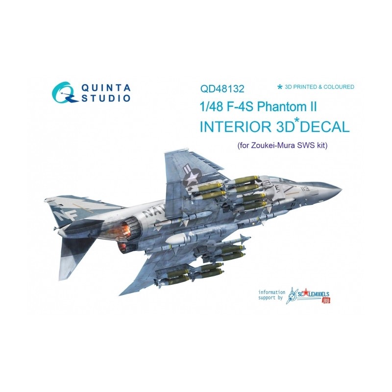 Modèle vitrine style moderne: Décalcomanie Intérieur McDonnell F-4S Phantom imprimé en 3D et coloré sur papier autocollant (conçu pour être utilisé avec les k