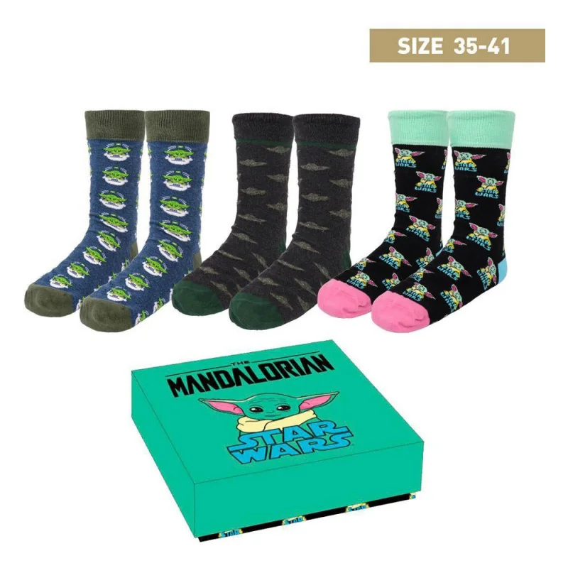 Création esprit collection: Star Wars: The Mandalorian pack 3 paires de chaussettes Grogu 35-41