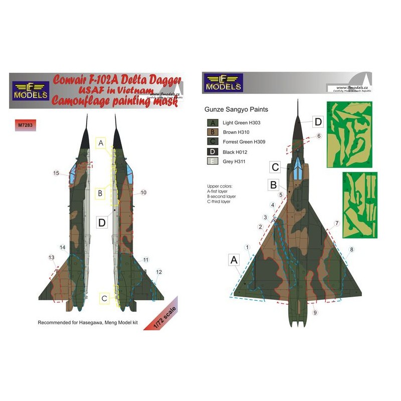 Objet style geek: Convair F-102A Delta Dagger USAF au Vietnam masque de peinture à motif camouflage (conçu pour être utilisé avec les kits Hasegaw