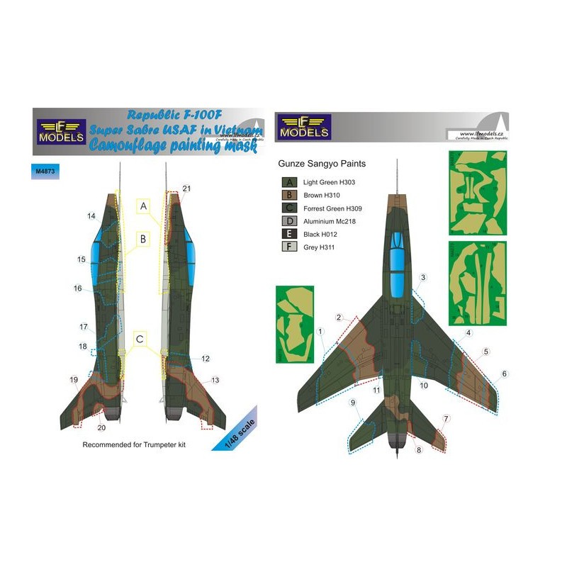 Collection style geek: North-American F-100F Super Saber USAF in Vietnam camouflage pattern paint mask type 2 (conçu pour être utilisé avec les kits Es